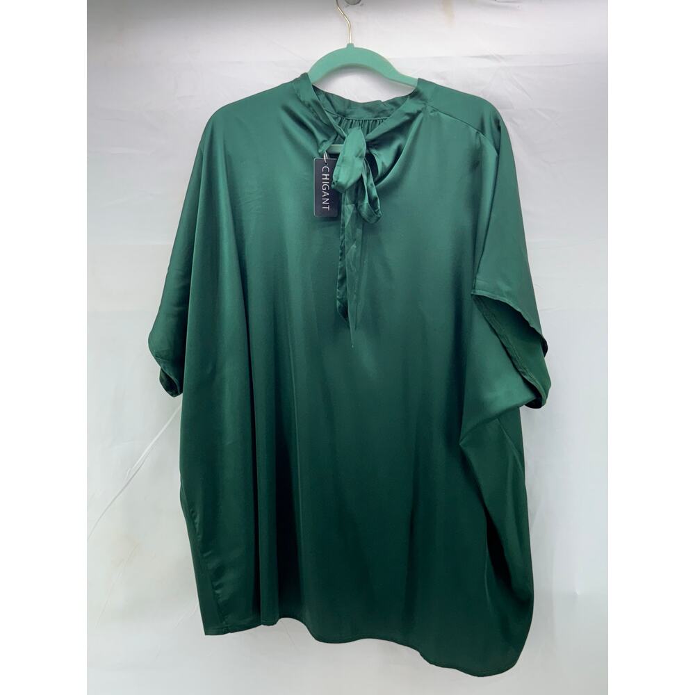 New Chigant XXL shiny green women’s unique office or party blouse.